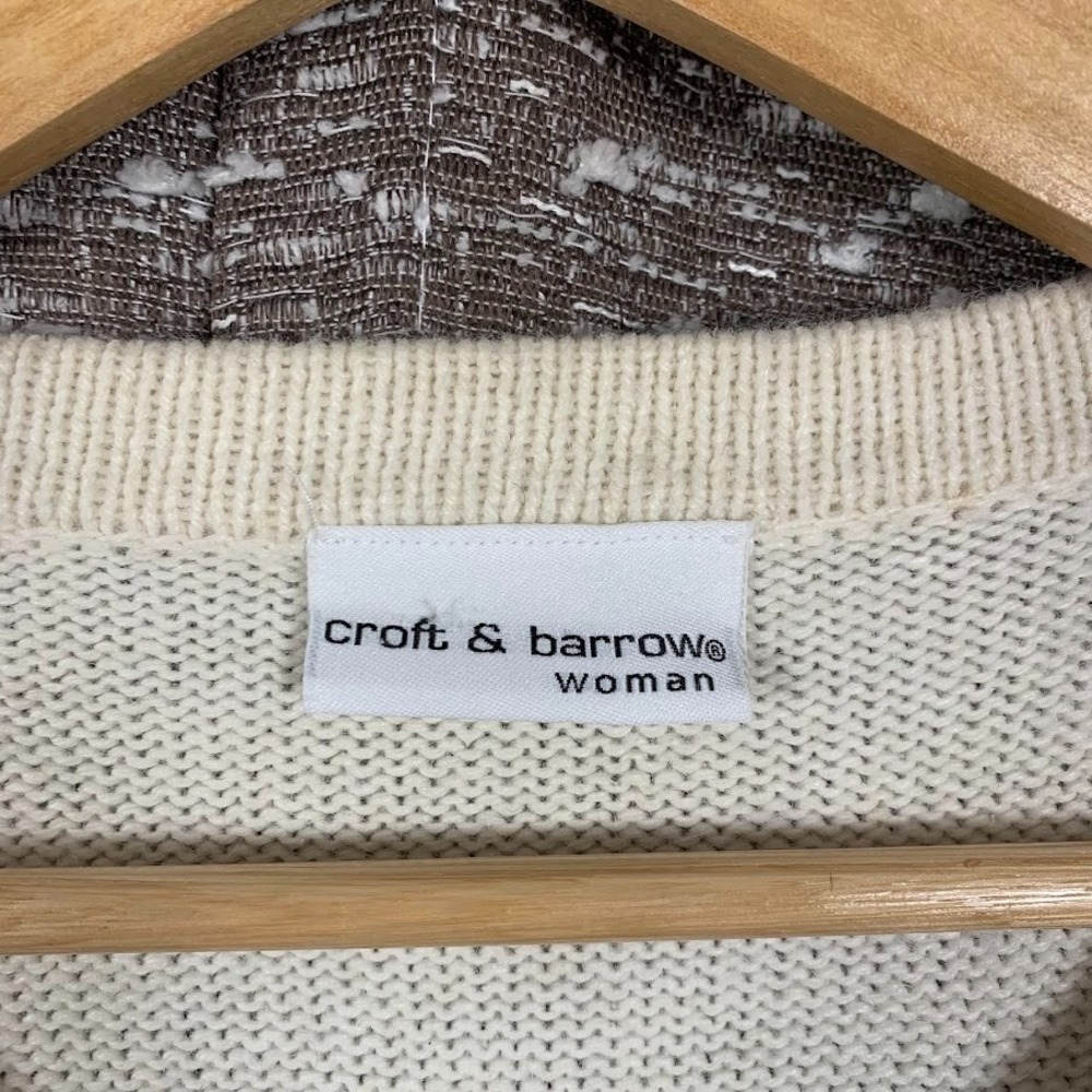 Croft & Barrow Knit Full Zip Patchwork Birdhouse Sweater Women's Cottagecore - Picture 6 of 10